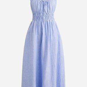 J. Crew Smocked Midi Linen Dress in French Blue